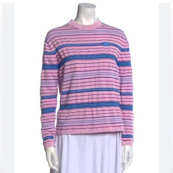 Acne Studios Nimah Striped Face Sweater Textured Cotton Wool in Pink Blue - Picture 11 of 11